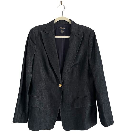 Brooks Brothers Linen Blazer Denim Blue Size 12 Preppy Nautical Logo Chic jacket - Picture 2 of 11